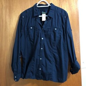 NWT Eddie Bauer navy blue button up shirt